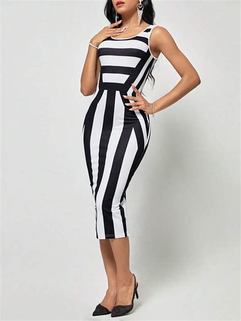 Shein Clasi Striped Print Bodycon Dress Shein Usa