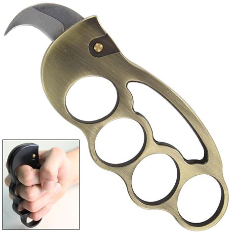 Jab Automatic Brass Knuckle Karambit Knife