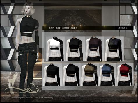 Dsf Top Onix Gold By Dansimsfantasy Sims 4 Female Clothes