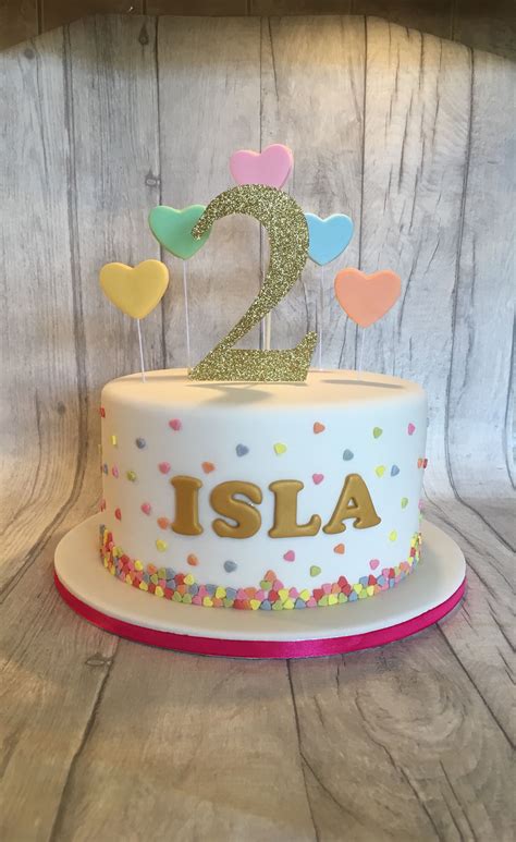 2nd Birthday Cake With Heart Sprinkles Girls 2nd Birthday Cake