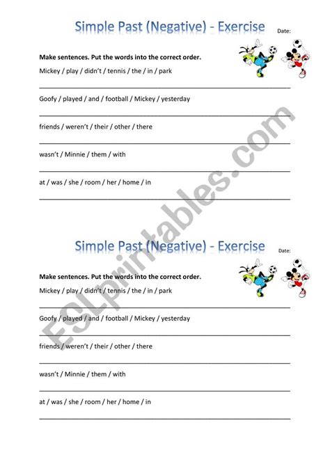 Simple Past Negative Worksheet