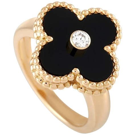 Van Cleef And Arpels Alhambra 18 Karat Yellow Gold Diamond And Onyx Ring At 1stdibs