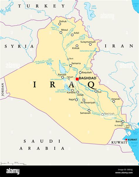 Iraq Mappa Politico Con Capitale Baghdad Confini Nazionali Importanti