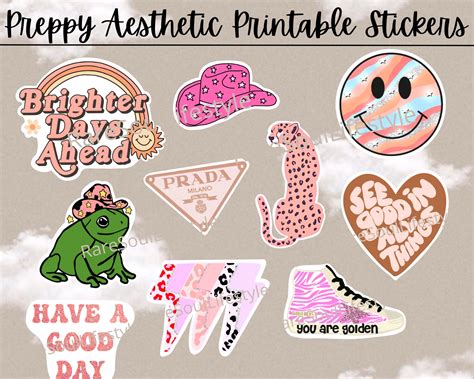 Preppy Aesthetic Printable Stickers Cute Printable Stickers Etsy