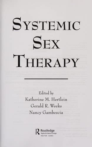 Systemic Sex Therapy 2008 Edition Open Library