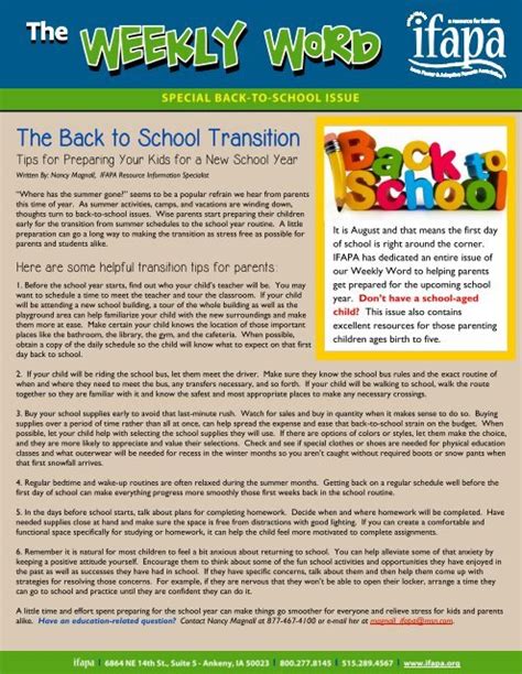 Back To School Resources For Parents Ifapa