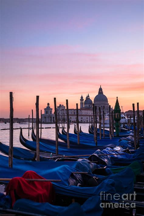 Gondolas Moored At Sunrise Venice Italy Photograph By Matteo