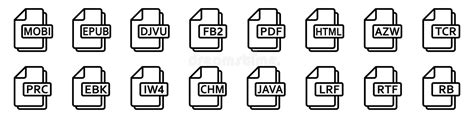 Ebook File Format Icons Various Ebook Formats Files Vector Line Icons