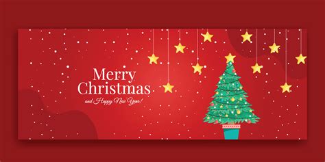 Christmas Red Background With Hanging Shining Golden Star Merry