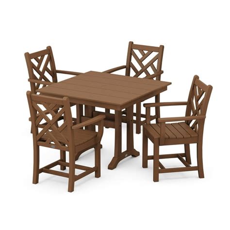 Polywood Chippendale 5 Piece Farmhouse Trestle Arm Chair Dining Set In