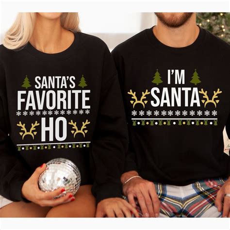 Ugly Christmas Sweater Couple Funny Matching Christmas Santas Favorite Ho Christmas Crewneck