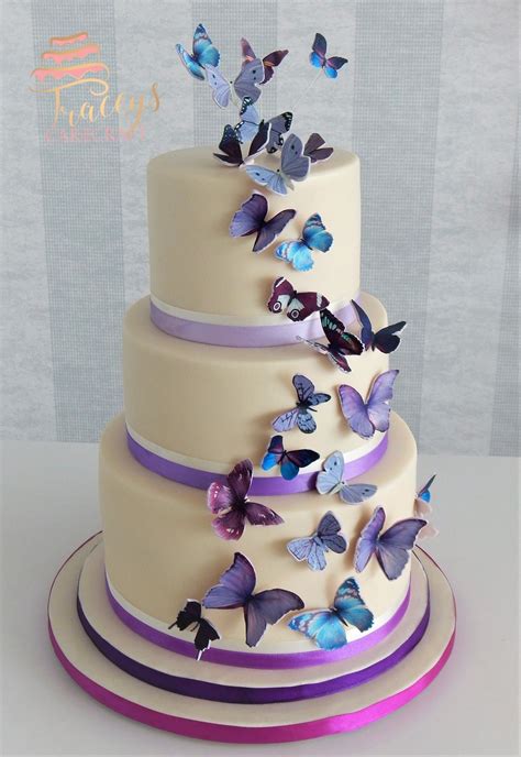 Wedding Cake With Purple Lilac Cascade Of Butterflies Birthday Cake