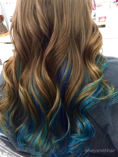 Brown Hair With Blue Peekaboos Hair Color Crazy Ombre Hair Color Cool