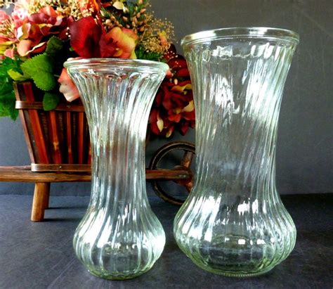 Vintage Hoosier Clear Fluted Glass Vases Two Piece Graduated Set 4090