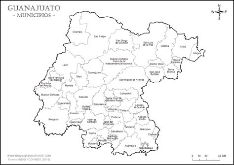 Mapa De Guanajuato Con Nombres A Blanco Y Negro Pdf Descargable My