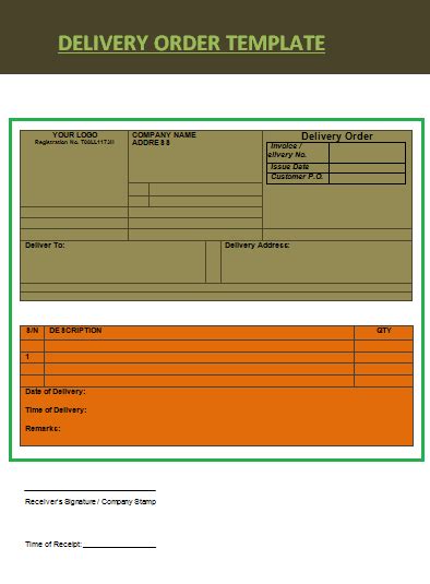 Delivery Order Templates 11 Free Printable Word Excel And Pdf Formats