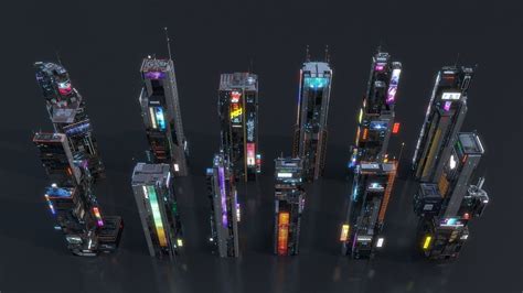 Scifi Building Cyberpunk Futuristic Building Kitbash Bundle 3d Model