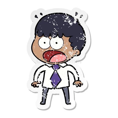 A Creative Distressed Sticker Of A Cartoon Shocked Man In Shirt And Tie