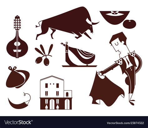 Set Spain Icons Flat Modern Style Isolated Vector Image