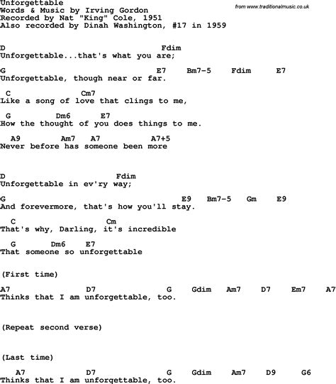 Song Lyrics With Guitar Chords For Unforgettable Dinah Washington 1959