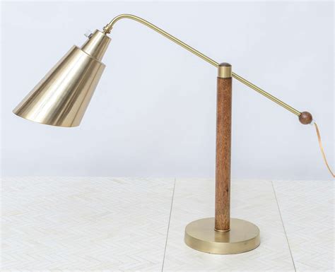 Satin brass has a smooth matte finish that is subtle yet bold. 60's American Modernist Wood and Brushed Brass Desk Lamp ...