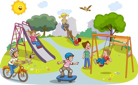 Vector Illustration Of Happy Kids Playing In Playground 17588799 Vector