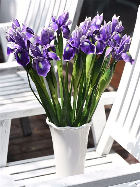 6 Long Stems Iris Purple Real Touch Artificial Flower Bouquet