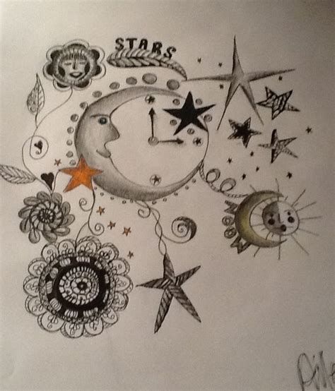 Zen Tangle Moon And Stars By Aileen Doodle Art Doodle Drawings