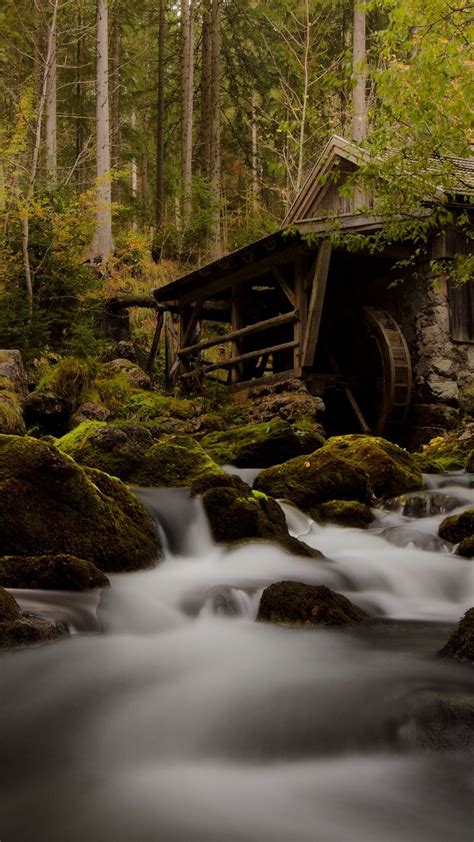 Man Made Watermill Boulder Forest Fall Austria Old Watermill