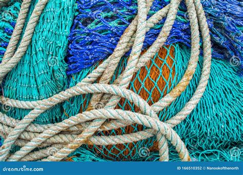 Various Coloured Ropes And Fishing Nets Stock Photo Image Of Cargo