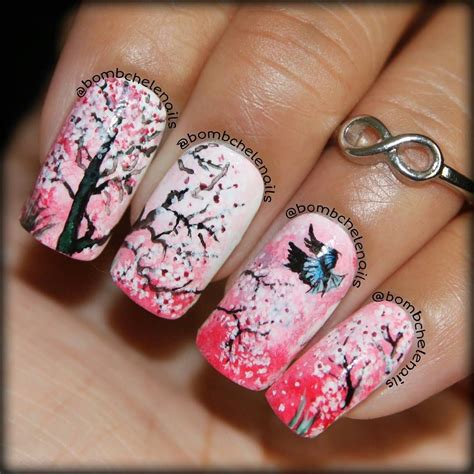 Cherry Blossom Nails 2021 Cherry Blossoms On Cherry Red
