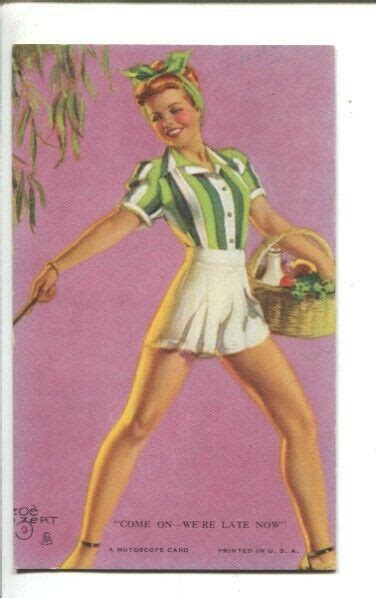 Cone On We Re Late Now Zoë Mozert Mutoscope Pin Up Arcade Card Contemporary 1970 Now