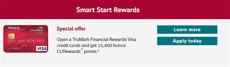 From travel cards to rewards cards for business, you'll find a variety of credit cards for different spending habits. TruMark Financial Smart Start Rewards Visa 15,400 Bonus ...