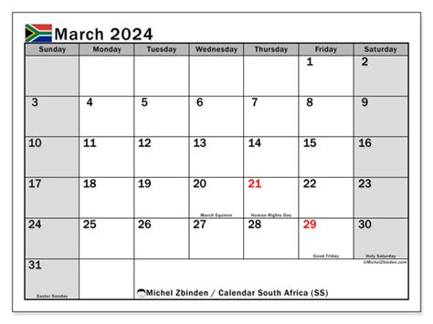 Calendar March 2024 South Africa Ss Michel Zbinden Za