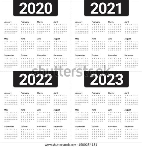 Year 2020 2021 2022 2023 Calendar Stock Vector Royalty Free