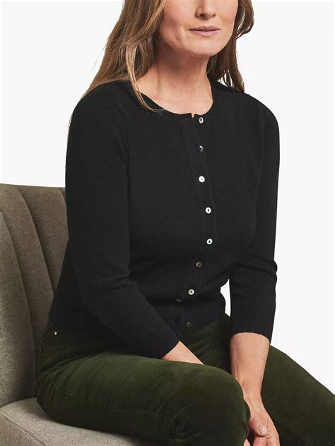Pure Collection Cashmere Crew Neck Button Cardigan Black At John Lewis