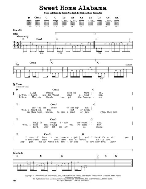 Sweet Home Alabama Sheet Music Lynyrd Skynyrd Guitar Lead Sheet