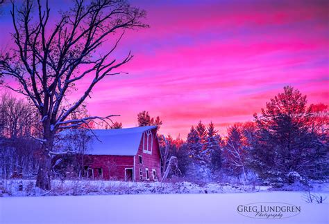Winter Sunset Magenta And Purple Fill The Sky In This