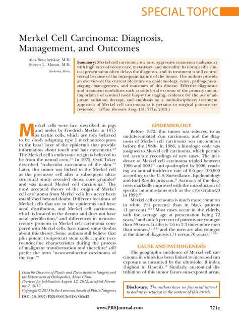 Pdf Merkel Cell Carcinoma Diagnosis Management And Outcomes