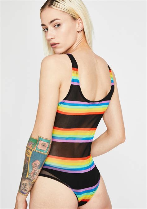 Rainbow Striped Sheer Bodysuit Dolls Kill