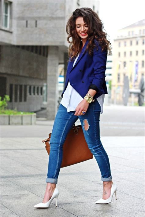 Jeans And Blazers Outfits Casual Wear Outfits With Heels And Jeans Dress Shirt Navy Blue