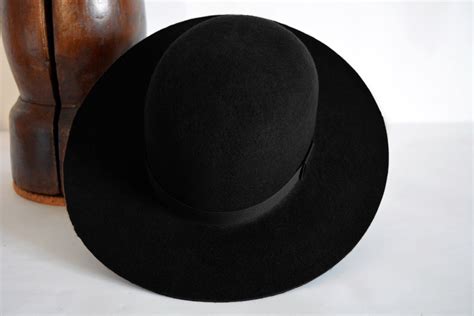 Round Crown Fedora The Indian Black Wide Brim Hat Men Etsy Black