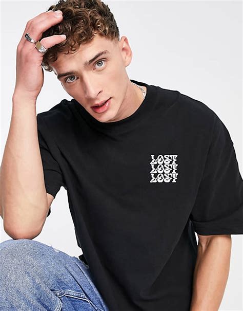 Topman Extreme Oversized T Shirt With Lost Print In Black Asos