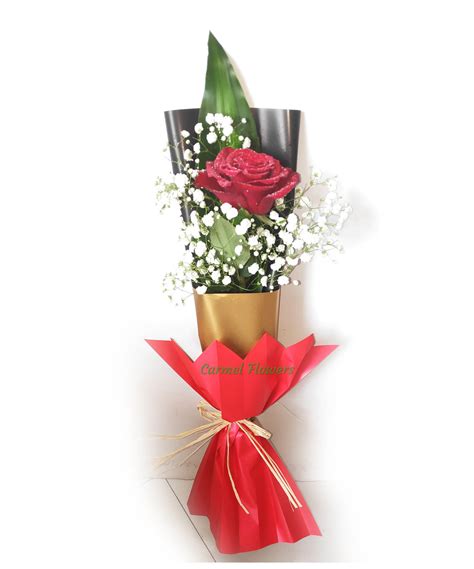 Single Red Roses With Nice Wrapping Free Delivery Carmel Flowers