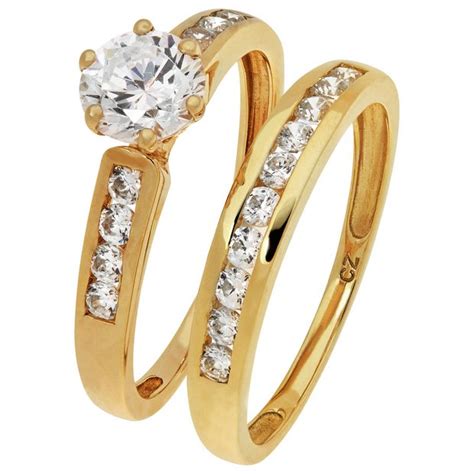 Buy Revere 9ct Gold 2 Piece Cubic Zirconia Bridal Ring Set At