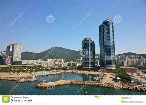 Haeundae Beach Area Busan South Korea Industrial Harbor Editorial