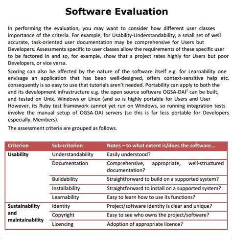 Free 9 Software Evaluation Samples In Pdf Ms Word