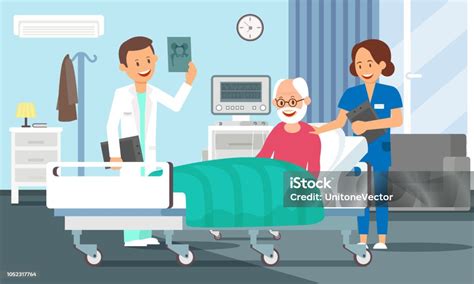 Old Man In Hospital Room Vector Flat Illustration Stock Illustration