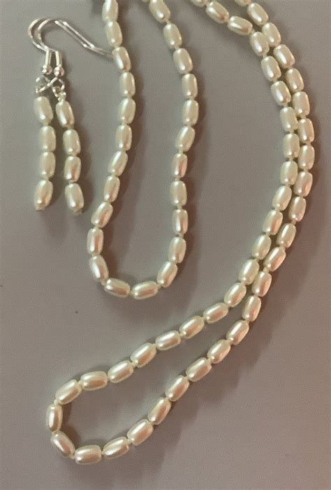 Knotted Rice Pearl Necklace Set Etsy