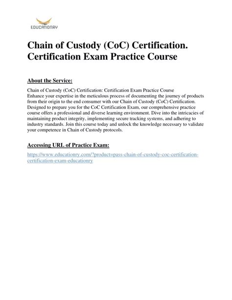 Ppt Chain Of Custody Coc Certification Certification Exam Practice